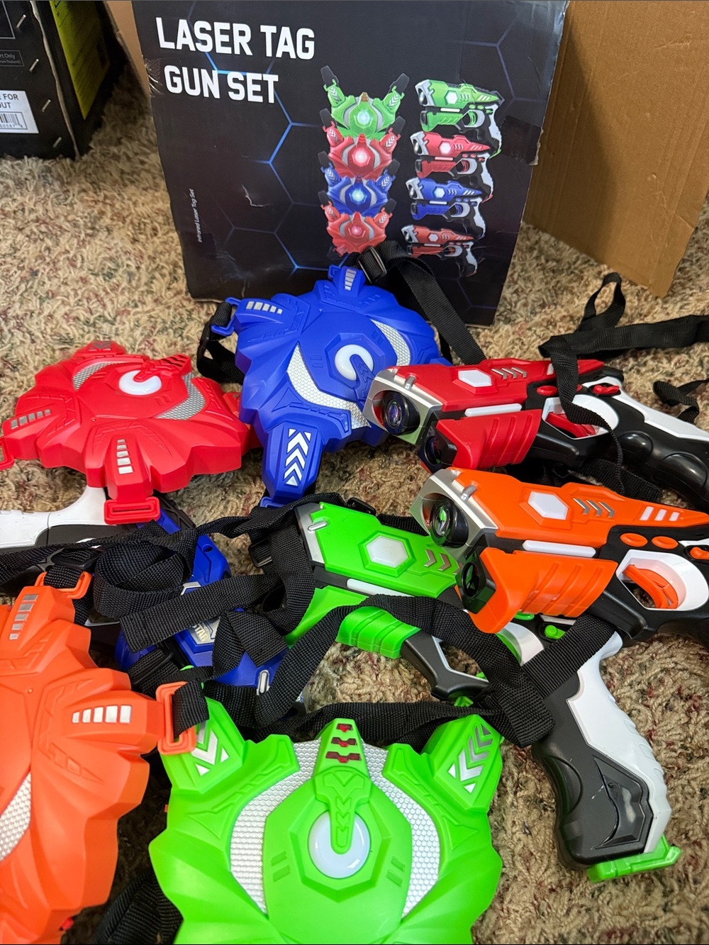Laser Tag Gun Set Kids Costume Vest & Blaster - Green, Red, Blue, Orange